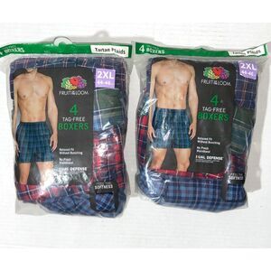 2 Fruit Of The Loom Men's Assorted Tartan Plaid Boxers, 4 Pack 2XL Brand New!